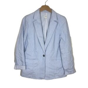 J. Crew Women's 8 Blue Cotton Linen Blazer Coastal Preppy Academia Chic Chambray